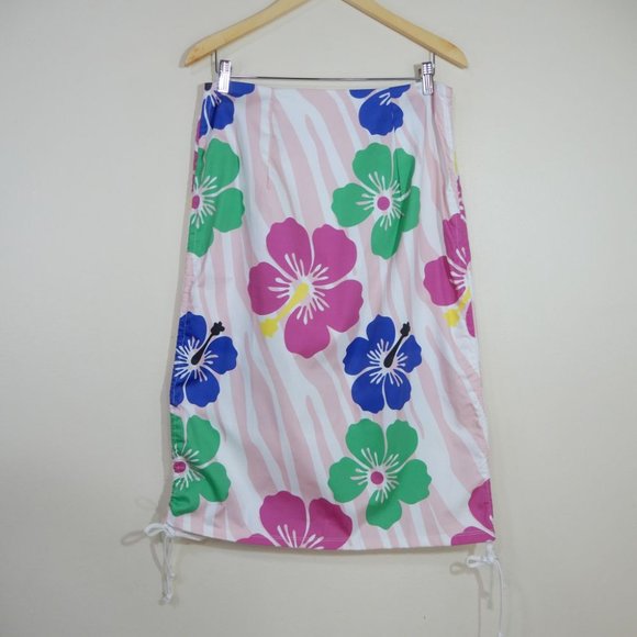 SAMMY B Tory SKIRT Size XL Floral Print Drawstring Sides Cotton Pink NEW $238 - Picture 5 of 10